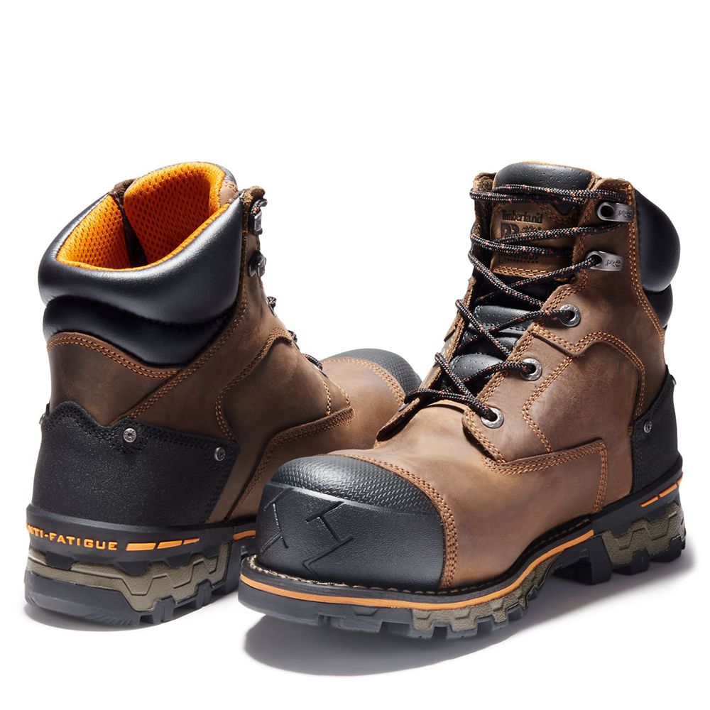 Timberland Μποτακια Εργασίας Ανδρικα Καφε/Μαυρα - Pro® Boondock 6\" Comp Toe - Greece 8461035-ZI